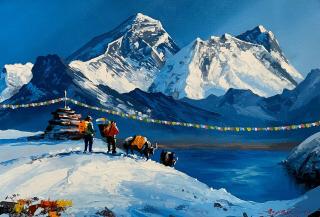 MOUNT EVEREST VIEW FROM GOKYO LAKE ORIGINAL ACRYLIC PAINTING